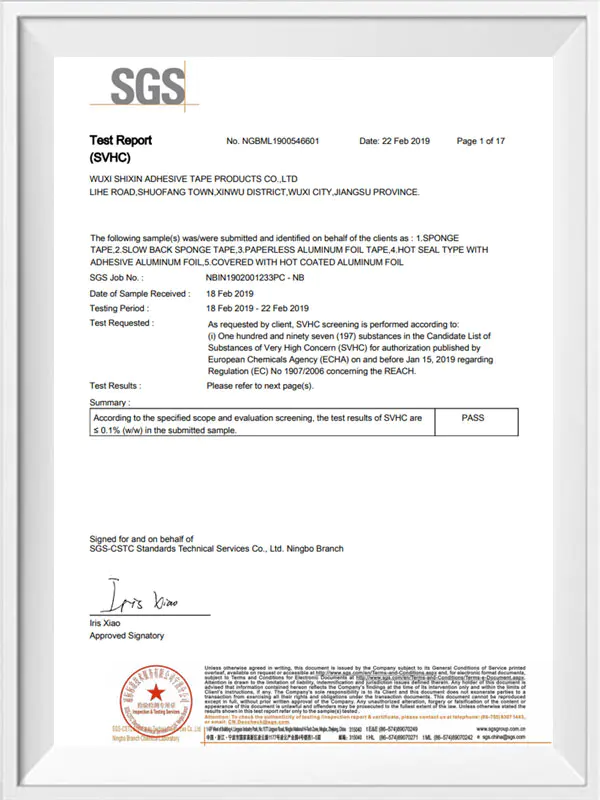 SGS certificate